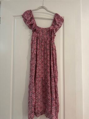 Girls Pink Floral Ruffle Sleeve Dress